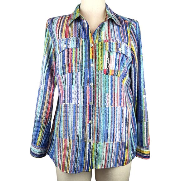 Studio Works Tops - Studio Works Shirt Blouse Top Boho Patchwork Stripe Festival Hippie Casual Sz S